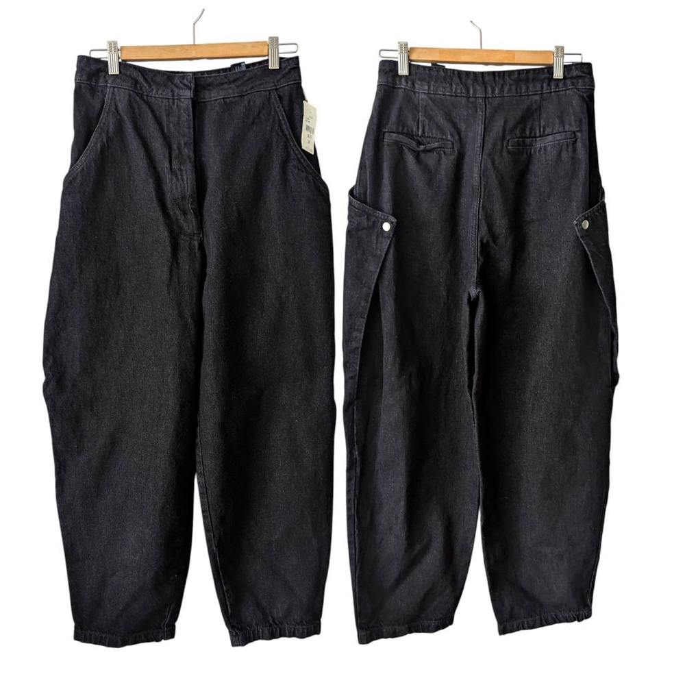 Zara ZW High Waist Snap Cargo Barrel Jeans - NWT - Black - 28 - Streetwear